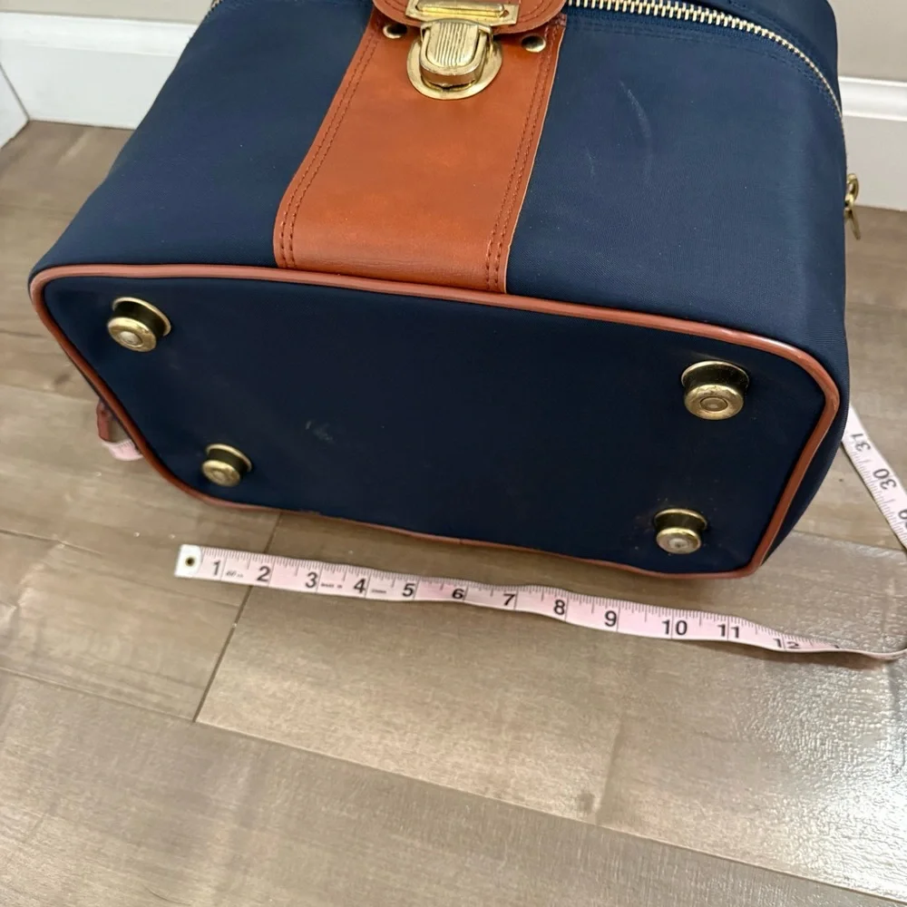 Vintage Sears Travel Train Case Bag Cosmetic Hard Case Wipeable Leather‎ Navy